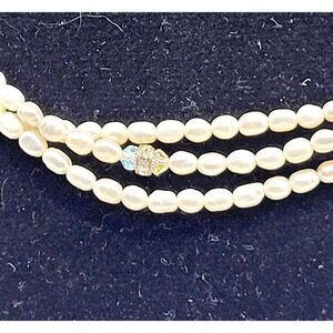 Artisan Made Triple Strand Freshwater Pearl Faceted Crystal 18in